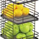 mDesign Stacking Wire Baskets Food Organizer Storage Metal Basket with Open Front for Kitchen Cabinet, Pantry, Cupboard, and Shelves - Organize Fruits, Snacks, and Vegetables - 2 Pack - Matte Black