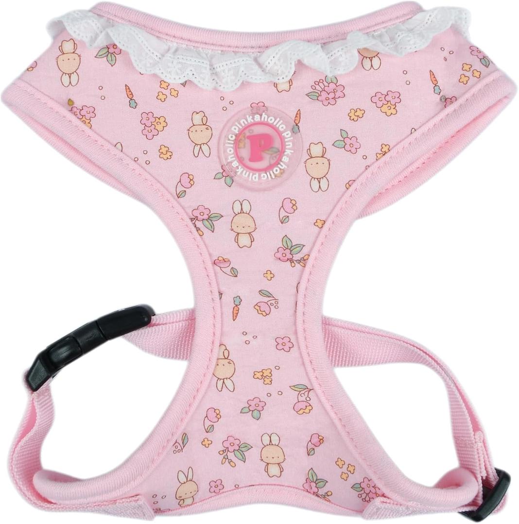 Pinkaholic New York Amara Dog Harness (Over-The-Head) Flower Pattern Fashionable Cute Spring Summer Harness for Small Dogs, Light Pink, Large