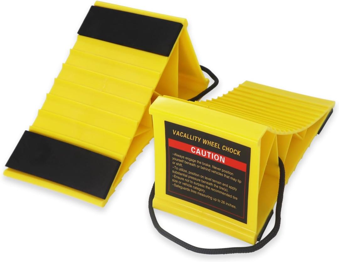Vacallity Light Weight Wheel Chocks with Durable Material Upgrade Stability, Camper RV Trailer Car Truck Tires Chock Block Stopper, Wheel Immobilizers & Chocks, Easy to Use with Rope [1pair 2pack]