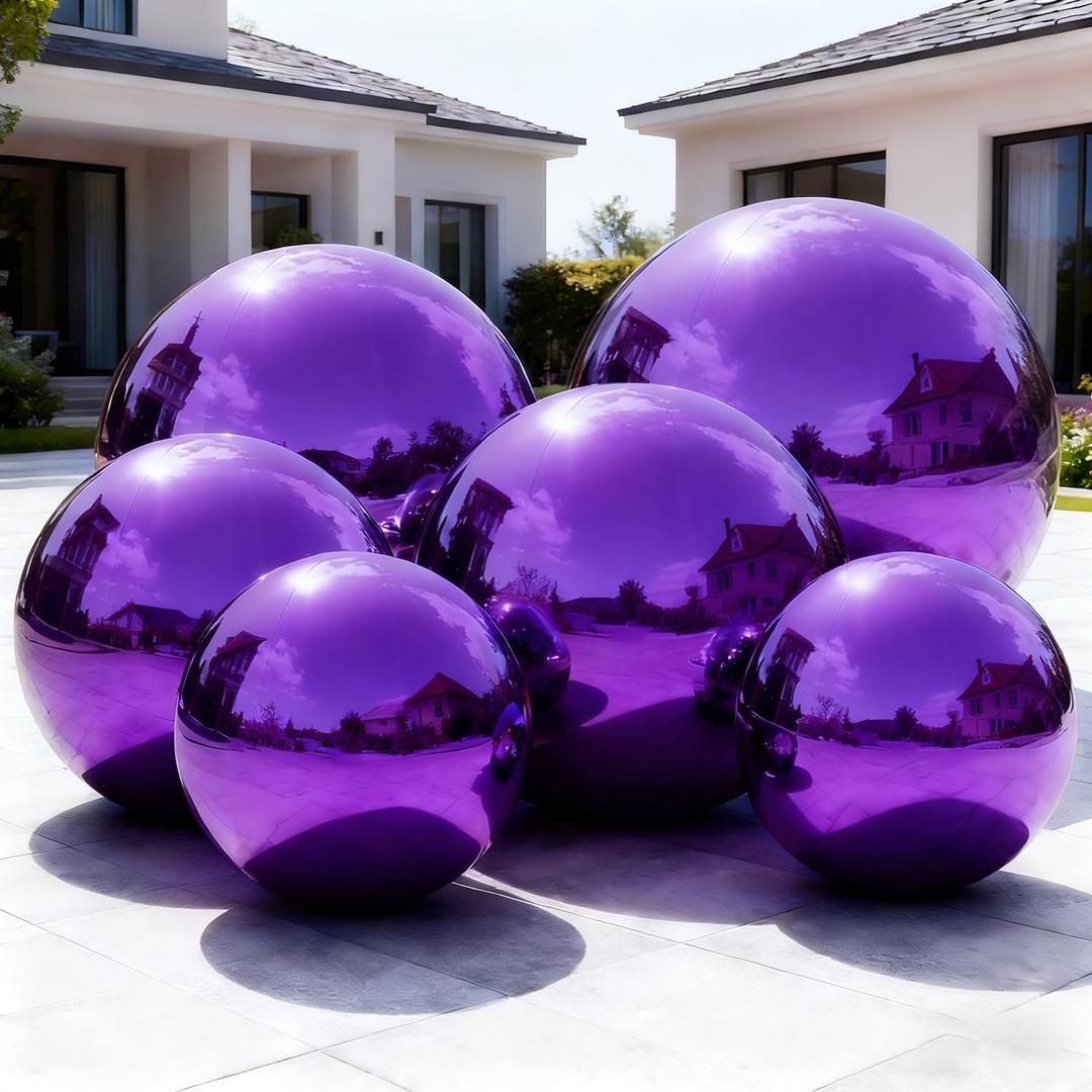 6PCS Inflatable Mirror Balls with Electric Pump,Large Disco Balls Decor Reusable PVC Balloon for Large Event, Party, Concerts, Stage, Wedding Decoration(Purple, 6pcs+Pump)