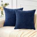 MIULEE Pack of 2 Couch Throw Pillow Covers 18x18 Inch Spring Soft Navy Chenille Pillow Covers for Sofa Living Room Solid Dyed Pillow Cases