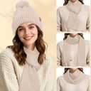 Winter Beanie Hat Scarf Gloves Set for Women Fleece Lined Knit Pom Pom Beanie Neck Scarf Touchscreen Gloves Gift Set (Gray)