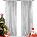 Hahuho Silver Sequin Backdrop Curtain, 2PCS 2FTx8FT Glitter Backdrop Curtain for Parties, Christmas, Wedding, Party Decoration2 Panels, 2FT x 8FT, Silver