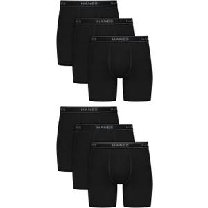 Hanes Men's Underwear Boxer Pack, Performance Stretch Underwear, Moisture-wicking Boxer for Men, 6-pack (Large, Black)