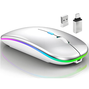 Wireless Bluetooth Mouse for MacBook Air/Mac/Pro/Laptop/Computer/PC,Rechargeable Dual Mode Switch Mouse Bluetooth 5.2/3.0 and 2.4GHz USB Receiver (Silver) 