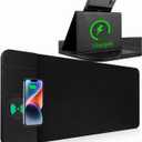 Wireless Charging Mouse Pad with Phone Holder Gaming Mousepad Desk Mat 15W Qi Fast Charging Pad Ultra-Smooth Surface Non-Slip Extended Premium Black Computer Keyboard Mat for MacBook PC Laptop
