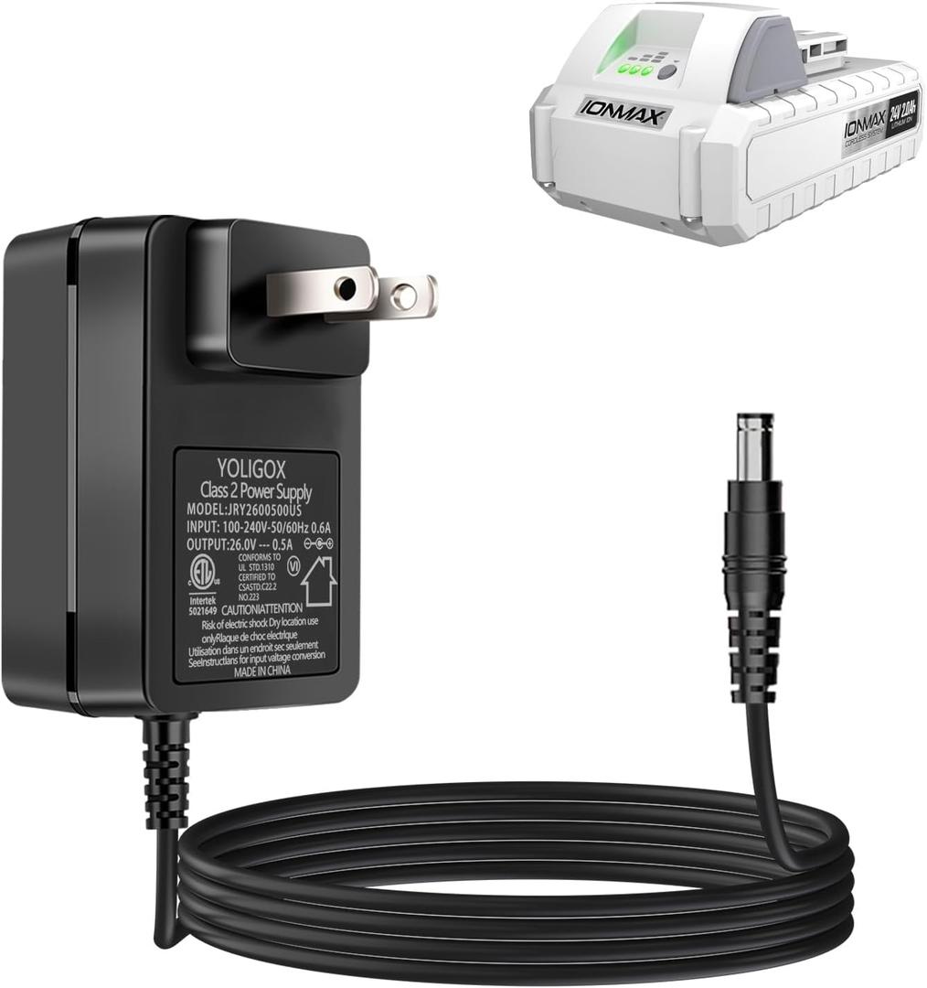 24V Quick Charger Compatible with Snow Joe&Sun Joe 24V Lithium Ion Battery, 24VCHRG-QC iON+ Charger for Models iBAT24 & 24VBAT Series Batteries, iBAT24-LT, iBAT24-XR, 24VBAT-LTE, 24VBAT-XR AC Adapter