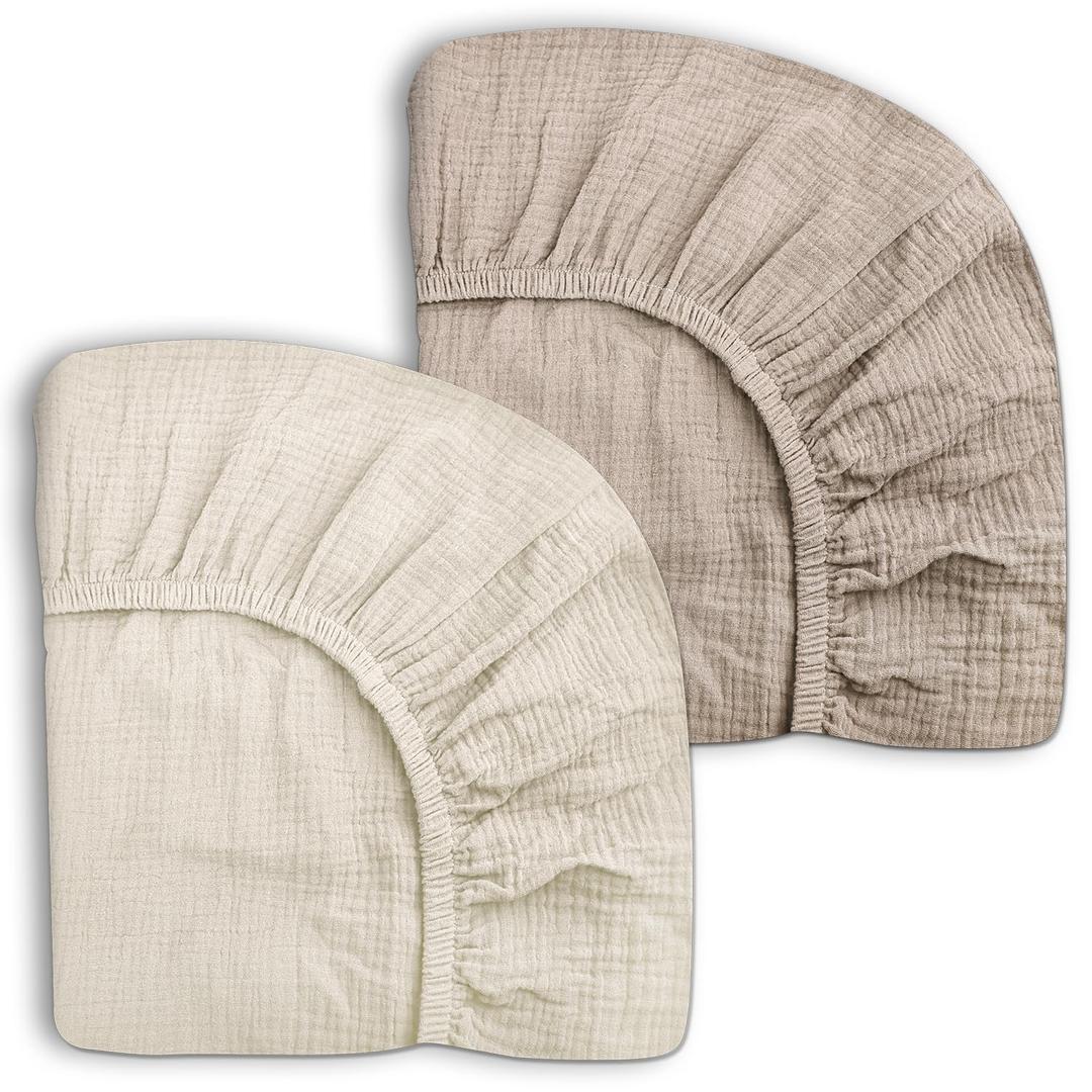 Mini Crib Sheets for Baby Boy Girl 2 Pack, Neutral Mini Crib Mattress Sheet 24" x 38", Muslin Nursery Bedding Soft and Breathable Comfort(Beige & Cream)