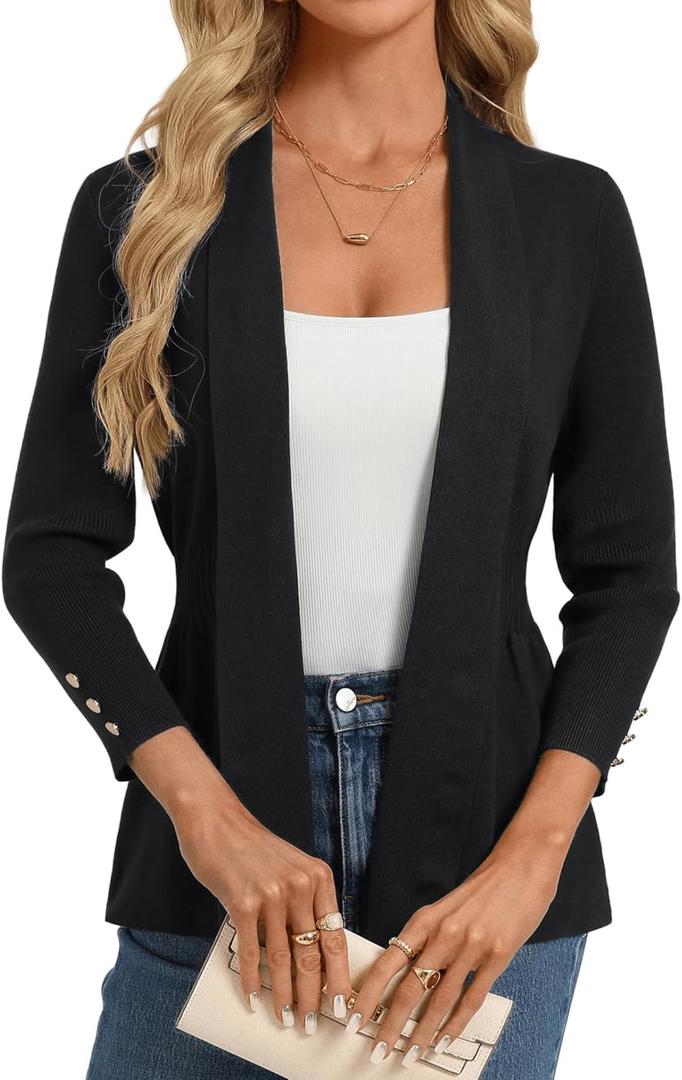 GRACE KARIN Cardigan for Women Trendy Lightweight Knit Sweaters Open Front Peplum Tops 2026 Spring Outfits (Black, S)