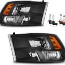 Headlights for 2009-2018 Dodge Ram 1500/2010-2018 Dodge Ram 2500 3500 Quad Pickup (Not Fit Factory Projector Style), High/Low Beam with Bulbs (OE Replacement)