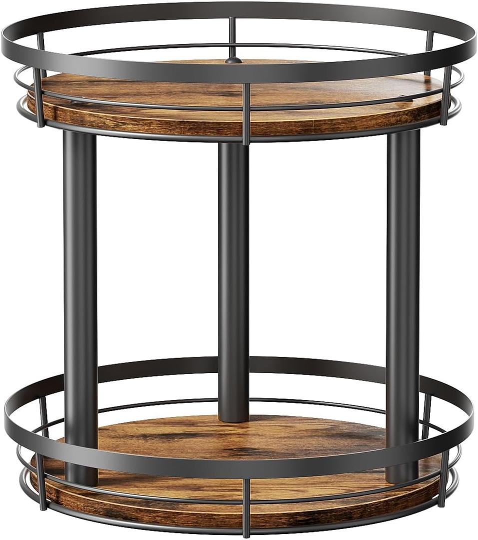 LAMU 10'' Wood Lazy Susan Spice Rack Organizer, 2 Tier Spice Organization for Cabinet, Countertop, Kitchen, Table Top, Pantry, Condiment and Seasoning Rack Organizer