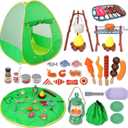 Camping Set Toys with Pop up Play Tent Indoor Outdoor Pretend Camping Playset for Toddlers Kids Boys Girls 3-5 Years Old