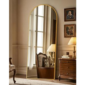 Delma Wall Mirror Full Length Mirror,Standing Mirror Full Body,Large Floor Mirror for Wall Door Bedroom Bathroom Living Room with Aluminium Frame(with Stand,Arch 56x20-Gold)