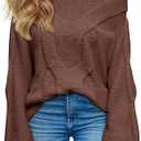 Saodimallsu Womens Off One Shoulder Sweaters Boat Neck Cable Knit Long Lantern Sleeve Loose Fall Trendy Pullover Tops, S, Coffee