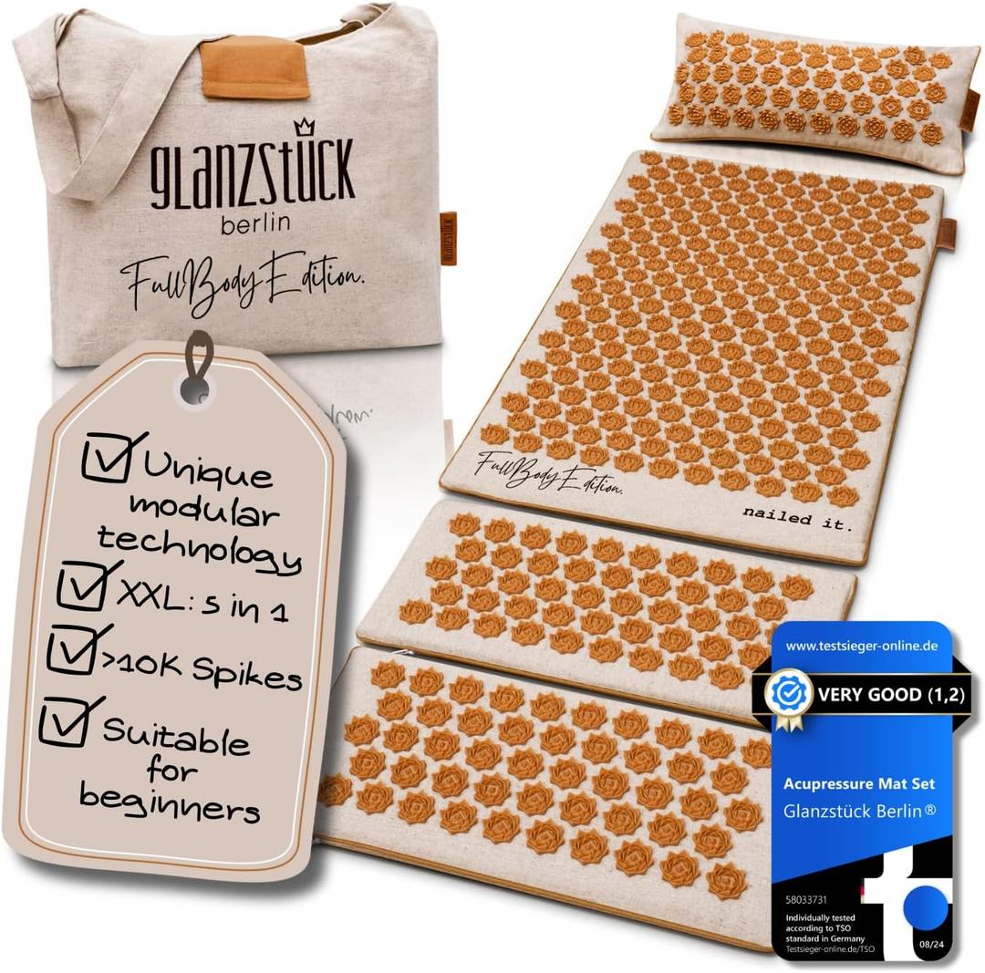 Glanzstck Berlin Health Collection XXL Acupressure Mat Set for Full Body for Tension Headaches Back Pain Stress (2X-Large)