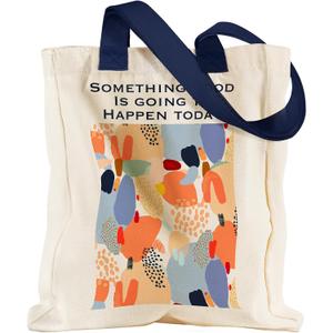 Aesthetic Heavy Canvas Tote Bag with Pocket for Women, Cloth Gusseted Totes Bag with Pattern for Shopping (Bible Art)