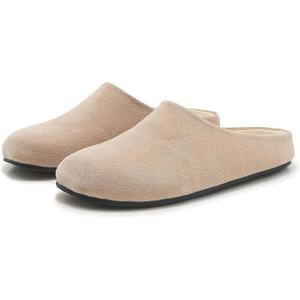 Suede Clogs for Women Soft Cork Footbed Leather Mules Round Toe Casual Slip-on Mule Shoes (9)