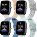 Meliya Bands Compatible with Amazfit GTS/GTS 2/GTS 3/GTS 2e/GTS 2 mini/GTS 4 mini/GTS 4/GTR mini, 20mm Silicone Watch Band Replacement Straps for Amazfit Bip U Pro/Bip/Bip Lite/Bip S/Bip S lite/Bip U/Bip 3/Bip 3 Pro (Blue+Cyan+Light Grey+Apricot Pink)