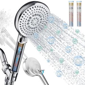 Filtered Shower Head with Handheld, 10 Spray Mode High Pressure Shower Head with Filters, Shower Filter Head for Hard Water, Powerful Spray for Cleaning, 2 Replaceable Filters Included, Chrome