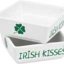 St Patricks Day Decorations-2pcs Ceramics St Patrick's Day Candy Dish-St Patrick's Candy Storage for Home Kitchen Tiered Tray Table Party Centerpieces Decor (White-green)