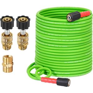 YAMATIC Super Flexible Pressure Washer Hose 100FT for Power Washer Replacement, Kink Resistant Extension With Leak-Free M22 Female & 3/8" Quick Connect Adapters, 1/4" 3200 PSI, Green
