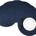 WAZAIGUR Round Placemats Set of 6 Woven Vinyl Easy to Clean Heat Resistant Kitchen Table Mats 15 Inch (Navy Blue 6)