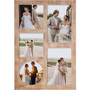 YESKAY 4x6 and 4x4 Collage Picture Frame, Display 5 Openings Photo Frames, Rustic Brown Wood Frame with Real Glass, Family Picture Frames Wall Decor, 1 Pack