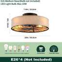Boho Ceiling Fan with Jute Fabric Shades and Remote Control, Small Caged Bladeless Low Profile Ceiling Fan with Light, 20 Inch Modern Flush Mount Light Kit for Bedroom Kitchen Living Room