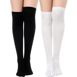 Bencailor 2 Pairs Flip Flop Socks for Women Split Toe Tabi Japanese Casual Sandal Long Socks for Men Women (Black and White)