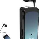 Retractable Wireless Headset Headphone Stereo Earphone V5.0 Noise Cancelling Mic Clip on Earpiece Comfortable HandsFree Headset 20Hrs Talking Time Sports Business Trucker Driver Earbud (Blue)