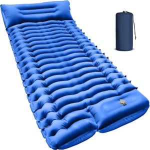 Camping Sleeping Pad, Ultralight Camping Pad with Pillow Built-in Foot Pump Inflatable Sleeping Mat Compact for Camping Backpacking Hiking Traveling - Blue, Single