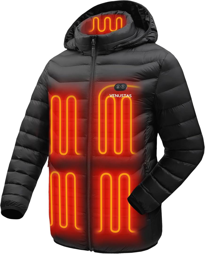 Venustas Unisex Dual-Control Heated Jacket, Water-resistant Heated Coat for Women and Men with Battery Included (Medium, Black)