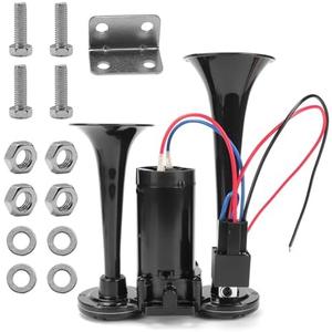 Air Horn for Truck, Car Air Horns, 150DB Super Loud Dual Electric Train Horns Kit with Compressor for Any 12V Vehicles Trucks Motorcycle Pickup Trains Cars Boats (Black)