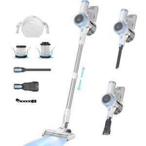Cordless Vacuum Cleaner, 45Kpa Cordless Vacuums for Home, 400W Stick Vacuum Cleaners with Long Runtime, Lightweight, Powerful, Large Dust Cup Vacuum Cleaner for Pet Hair Hard Floor (White)