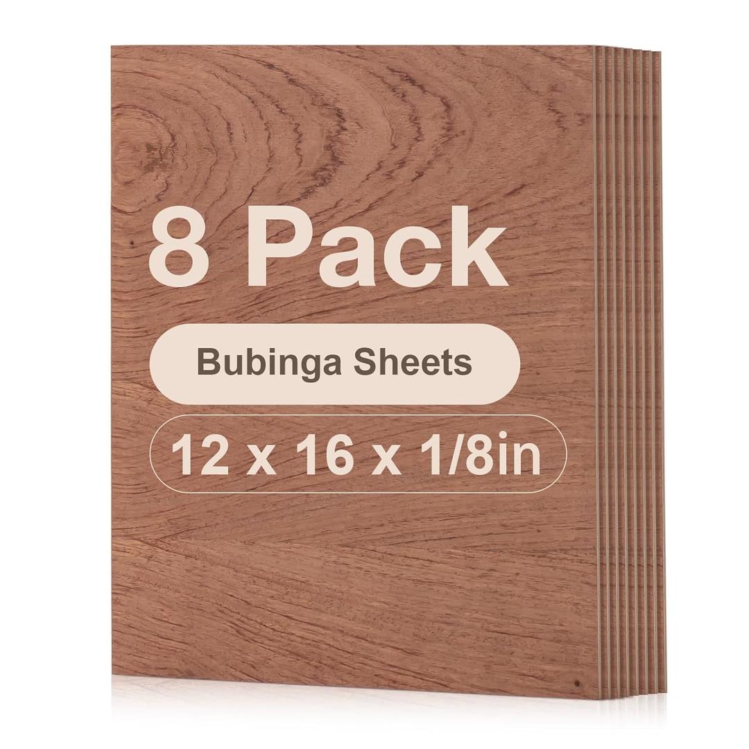 8 Pack Bubinga Plywood Sheets, 12 x 16 x 1/8 Inch, 3mm Plywood for Laser Cutting and Engraving, Thin Unfinished Wood Sheets Blanks for Architectural Models and DIY Crafts