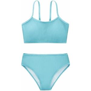 Adarl Girl's 2 Piece Swimsuit Solid Spaghetti Strap Bikini Sets Beach Bathing Suit Swimwear for Teen Kids, 13-14T