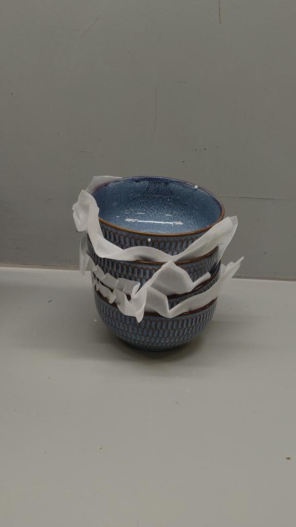 HVH Ceramic Cereal Bowls Set of 4, 24 oz Ceramic Bowls for Kitchen, Salad, Oatmeal, Noodle, Soup Bowls Microwave Safe (Blue)