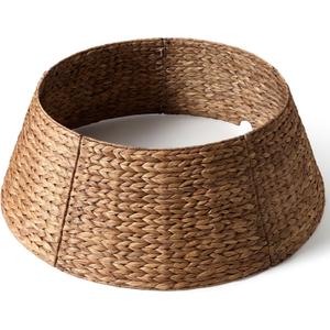 36in Large Christmas Tree Collar - Woven Hyacinth Tree Collars for Artificial Trees - Rattan Rustic Farmhouse Basket for Tree Base Cover with Cord Cut-Out for 7.5ft 9ft 10ft Tree (Brown)