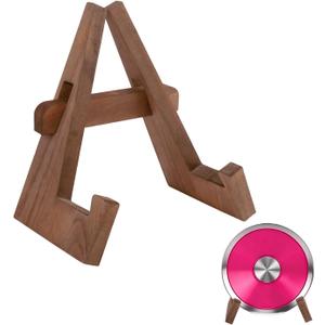 Wooden Discus Stand, 8.8 Inch Wood Discus Holder Display Stand, Rustic Wooden Plate Holder & Picture Frame Easel for Tabletop Art, Decorative Plates, Plaques and Collectibles