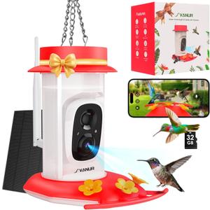 Svanur Smart Hummingbird Feeder with Camera,Solar Powered Humming Bird Feeders for Outdoors,Instant Notifications,W/32G Card,2K Live Video,Easy Clean & Refill,Ideal Gifts for Bird Lovers
