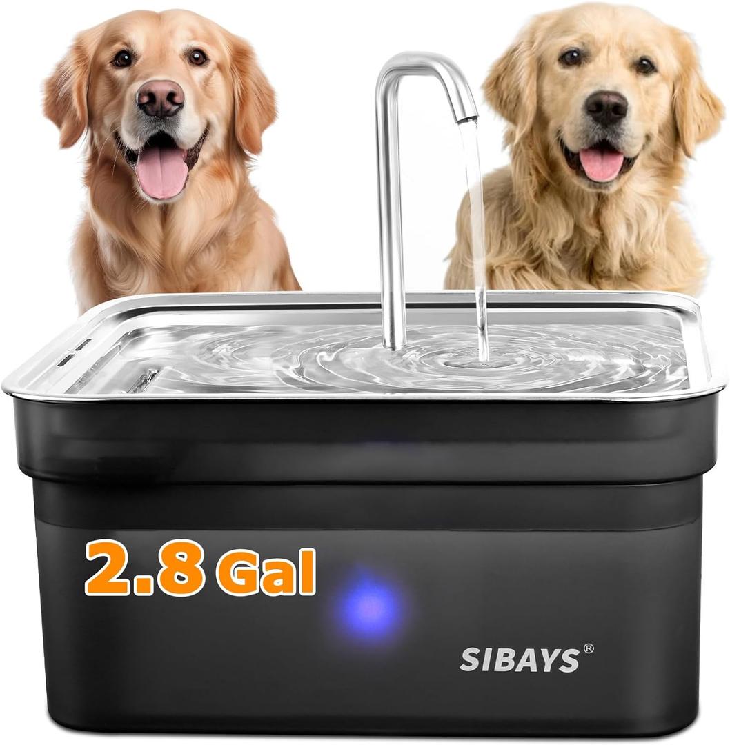 SIBAYS Dog Water Fountain for Large Dogs, 355oz/2.8Gal/10.5L Automatic Dog and Cat Water Fountain Large Pet Fountain with Stainless Steel Bowl, Dog Water Dispenser with Filter, Easy to Clean, BPA-Free