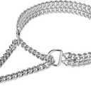 Silver Dog Chain Collar - Stainless Steel, Adjustable Walking, Metal Cuban Link, Chew Proof Double Row Chain Collar for Large, Small, Medium Dogs (L 22"-24")