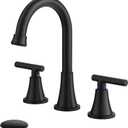 Bathroom Faucets for Sink 3 Hole, Hurran Matte Black Bathroom Sink Faucet with Pop-up Drain and Supply Lines, Stainless Steel Lead-Free Widespread Faucet for Vanity RV Farmhouse Sink (8 Inch)