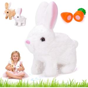 Hopping Bunny Toy, Easter Bunny Stuffed Animal Interactive Electronic Plush with Sounds and Movements, Animated Walking Wiggle Ears Twitch Nose, Easter Gifts for Kids Toddlers Boys Girls (white)
