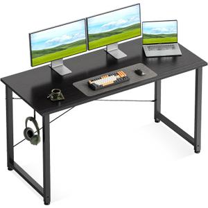 Casaottima 48 Inch Small Computer Desk for Home Office, Study Writing Table for Small Spaces, Simple Modern Desk with Headphone Hooks, Pure Black