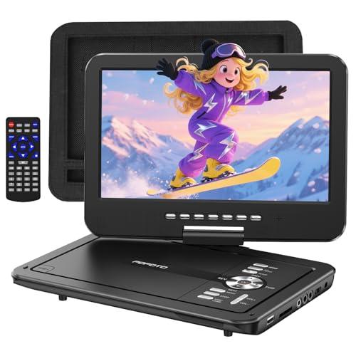 POFOTO 12.5" Portable DVD Player with 10.5" HD Swivel Screen, 6-Hour Battery Life, Car DVD Player with Dual Speakers, Supports CD/DVD/USB/SD Card, Include Car Headrest Mount and Remote Control