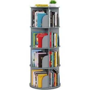 SpaceAid 4 Tier Rotating Bookshelf Tower, Spinning Bookcase Lazy Susan, Revolving 360 Book Shelf Storage Round Carousel, Vertical Rotate Turning Spiral Corner Organizer, Gray