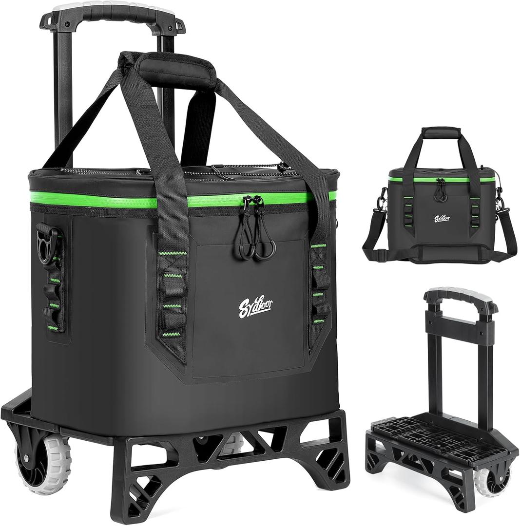 Small Cooler with Wheels and Handle 30 Can/24L, Detachable Rolling Cooler, All-Terrain Trolley, Portable Insulated Leak Proof Waterproof, for Camping, Picnic, Beach, Drink, Travel