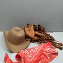 GERVAISE Womens Western Cowgirl Costume 70s Hippie Tassels Fringe Vest outfit Hat 5pcs, M