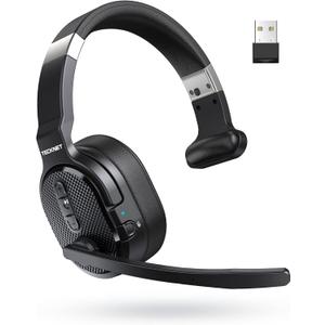 TECKNET Trucker Bluetooth Headset, AI Noise Canceling 70h Wireless Headphones Bluetooth with Microphone & Dongle, ENC Headset with Mute for PC Phone Laptop Office Home, All Day Comfort (Single Over-ear)